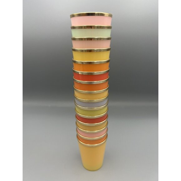 15 MCM Glasses Plastic Shot Mini Dessert KIH Vtg Hong Kong Multicolor Gold Band - Picture 2 of 16